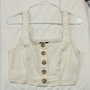 Forever 21 Cream Button-Up Crop Top